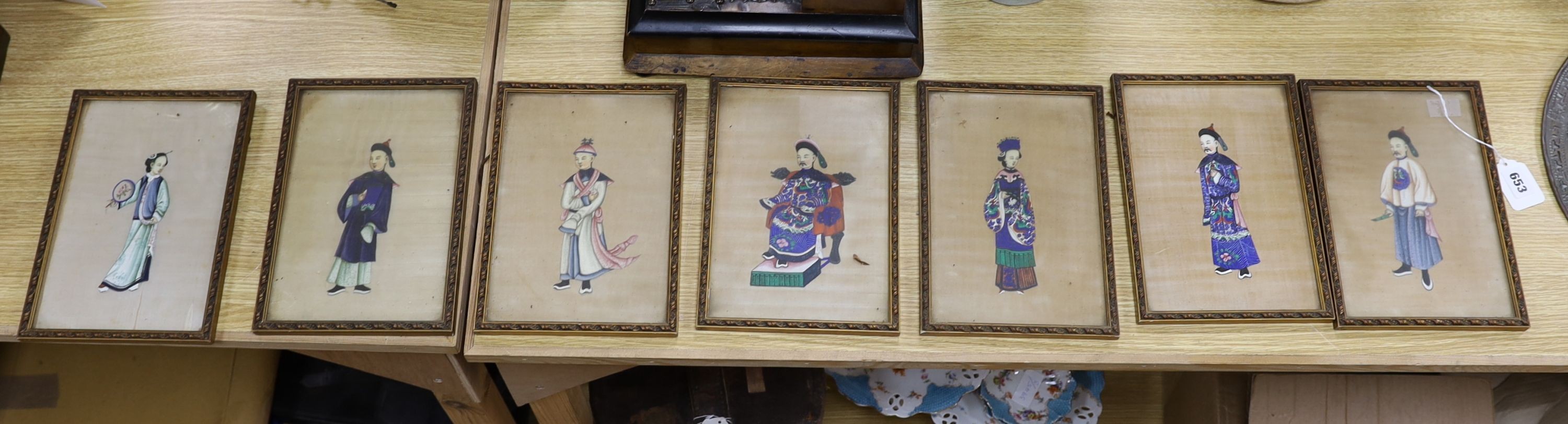 Late 19th century Chinese School, seven gouaches pith paper, Studies of Qing court dignitaries, 24 x 16cm